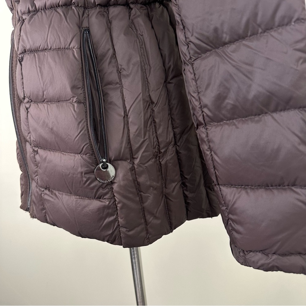 MICHAEL Michael Kors Packable Down Fill Coat Medium Brown Hooded Puffer - Picture 5 of 11